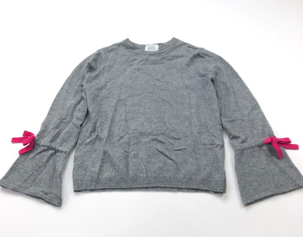 Autumn Cashmere Girls 14 Gray Crewneck Long Sleeve Pullover Lace Tie Bow